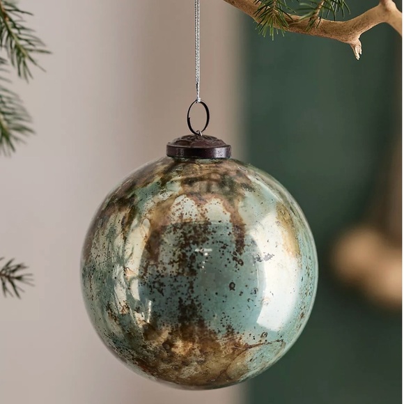 Anthropologie Other - NWT Anthropologie/Terrain Aged Turquoise Glass Globe Xmas Ornament 4.75”